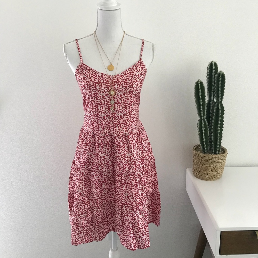 boutique mini dress red floral strappy summer dress burgundy medium or large